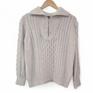 Free Assembly Oversized Boyfriend Cable Knit Sweater L White Cozy Minimalist